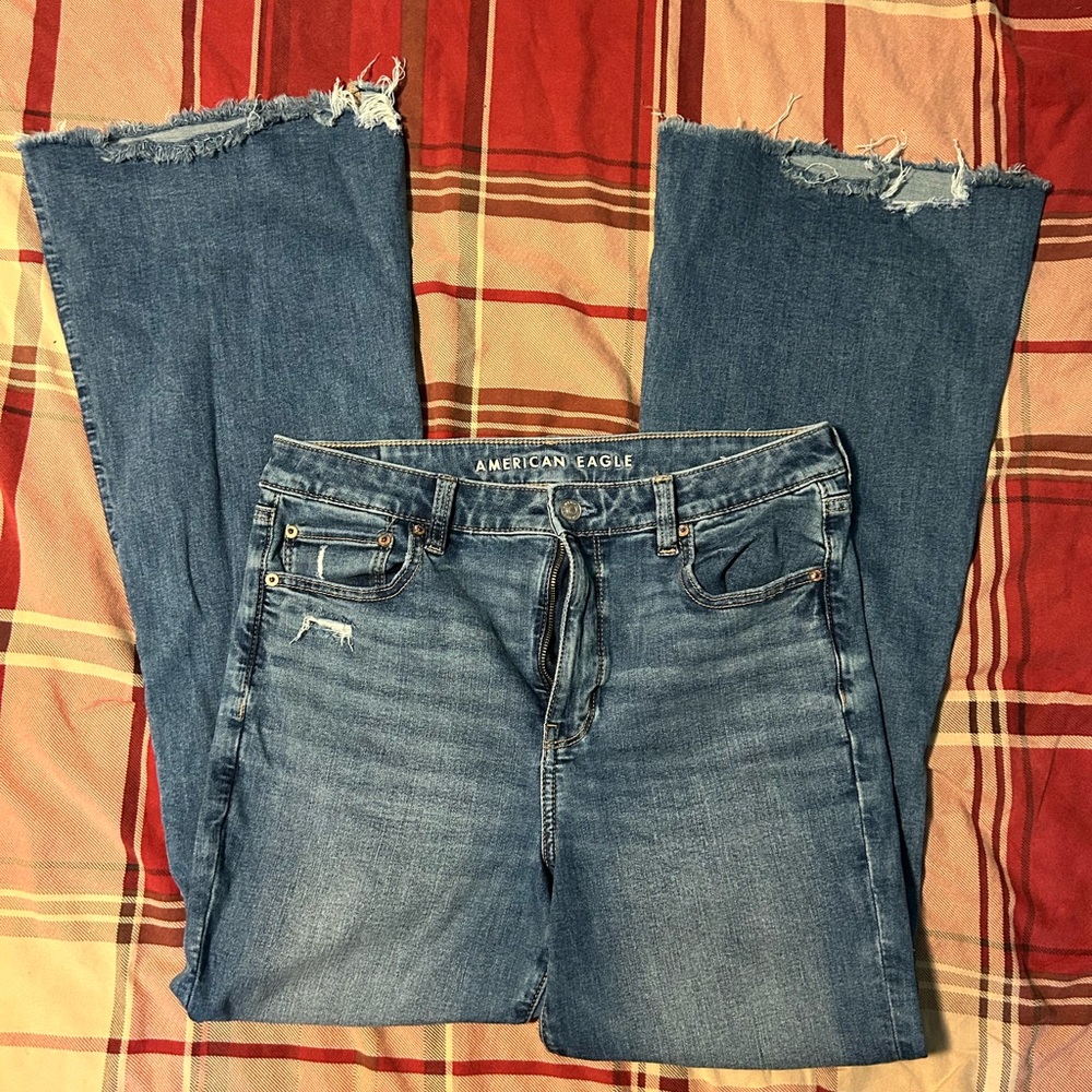 American Eagle Outfitters Women's Distressed Blue Flare Jeans